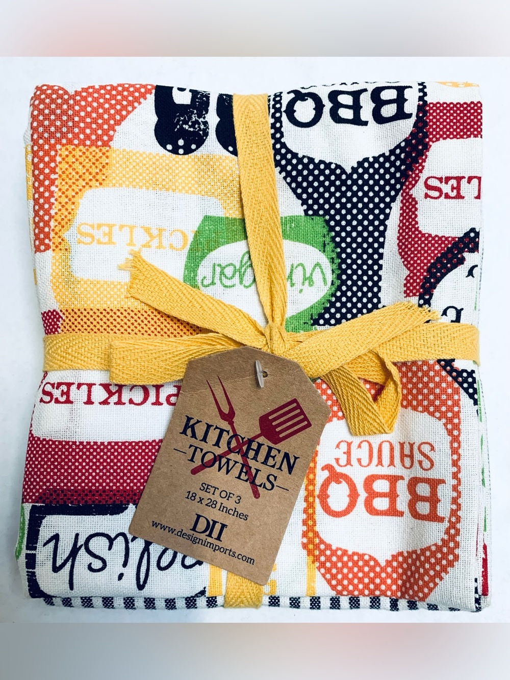 3 pc BBQ Kitchen towel dish towel set  grilling cook out barbecue sauce relish
